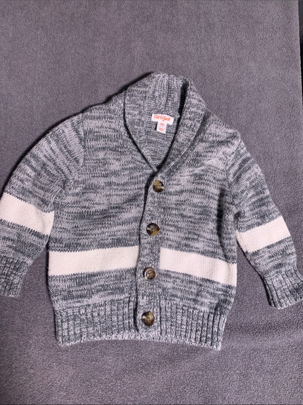 Cat & Jack Gray and White Shawl Collar Cardigan